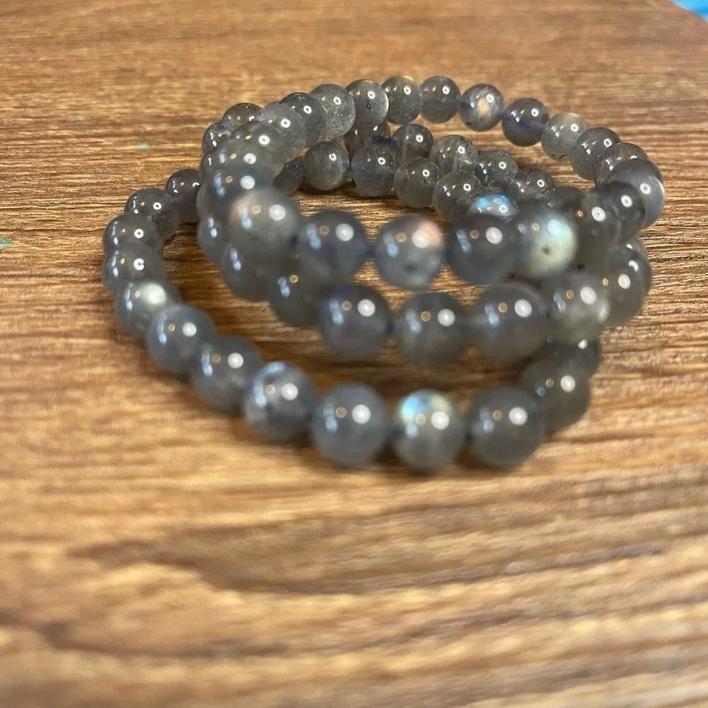 Labradorite high quality super flashy stretch beaded bracelet ONE new handmade